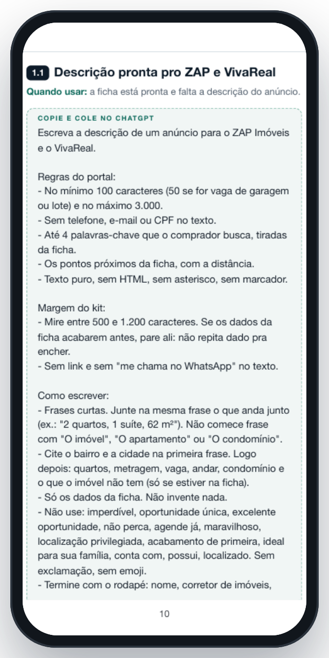 Página do PDF com o prompt de descrição para o ZAP e o VivaReal